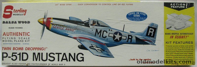 Sterling North American P-51D Mustang - 24 inch Wingspan for Control Line / Rubber / R/C - Drops Twin Bombs in Flight, A13-398 plastic model kit